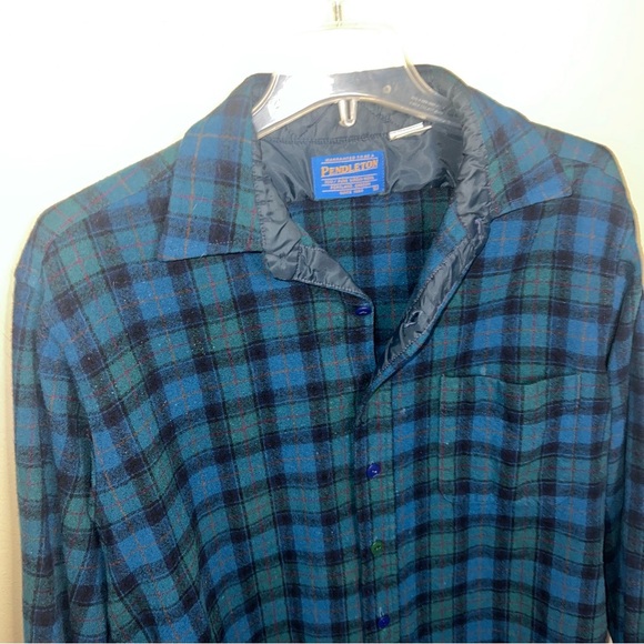 Pendleton Pure Virgin Wool Blue and Green Plaid Button Down Women’s Size Large - Picture 13 of 15